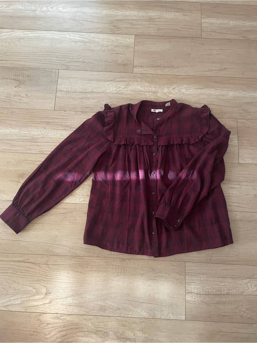 Levi's Burgundy Plaid Ruffle-Trim Button Front Blouse
